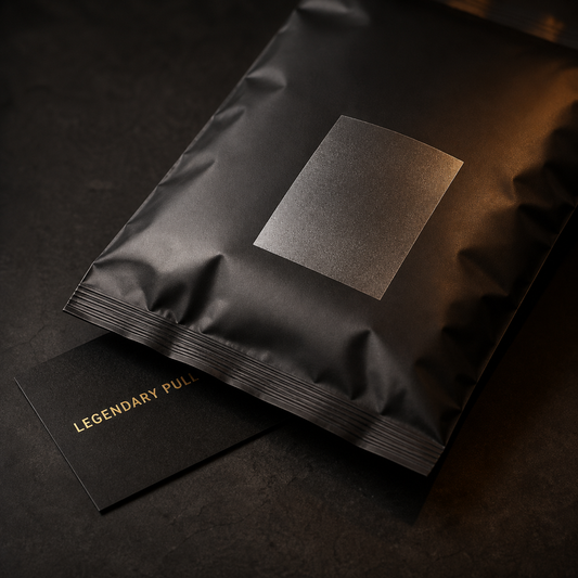 LOSTVAULT sealed bag with Legendary Pull grade card on dark surface
