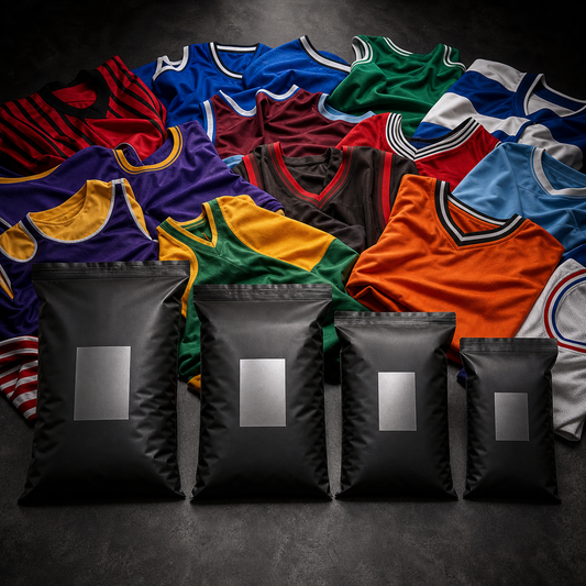LOSTVAULT Ultimate mystery box four sealed bags with colorful jerseys behind