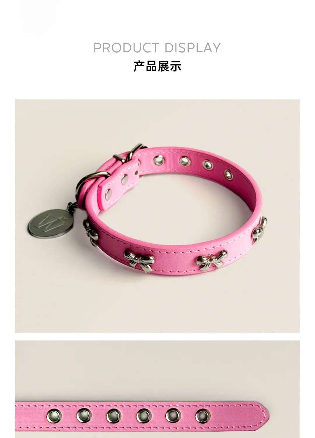 Butterfly charm dog collar display and strap detail
