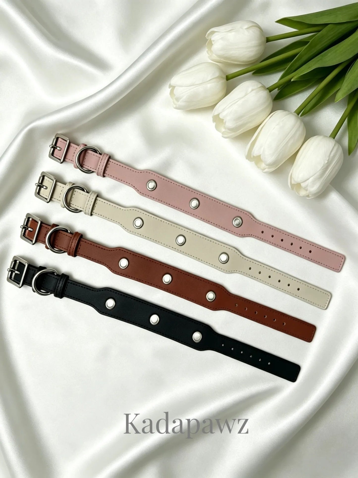 Soft PU magnetic dog collar base flat lay