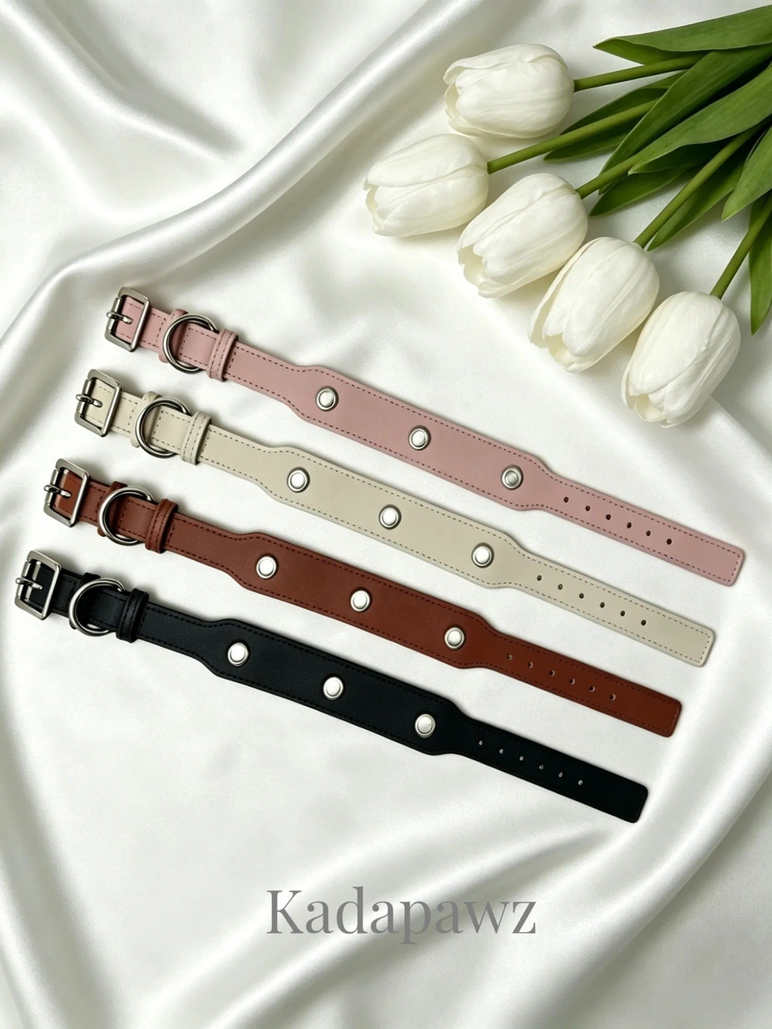 Soft PU magnetic dog collar base flat lay