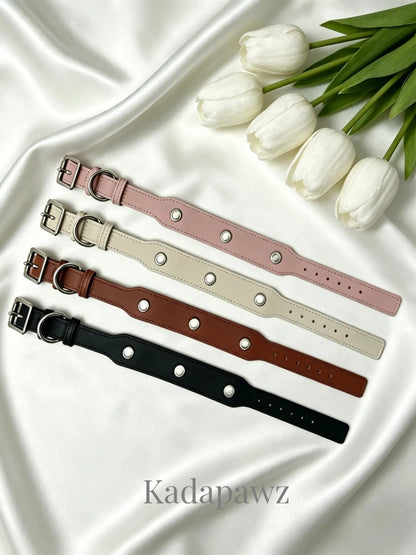 Soft PU magnetic dog collar base flat lay