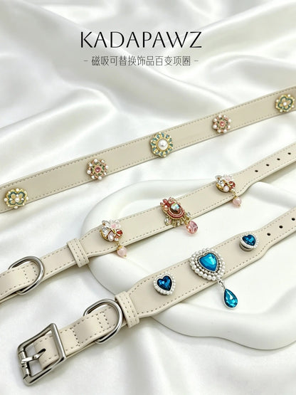 Cream magnetic dog collar with interchangeable charm slots