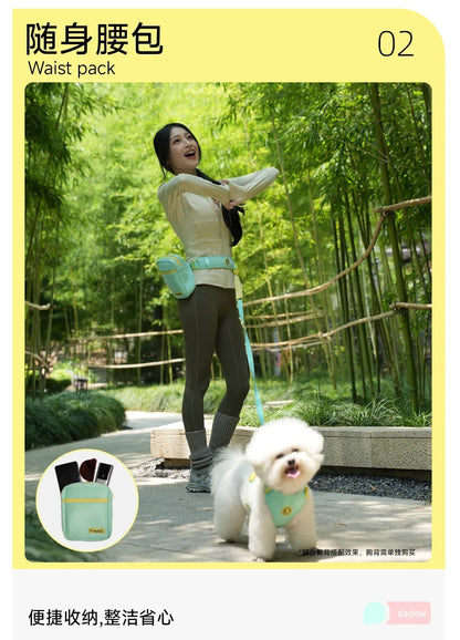 Mint blue dog walking waist pack in outdoor use