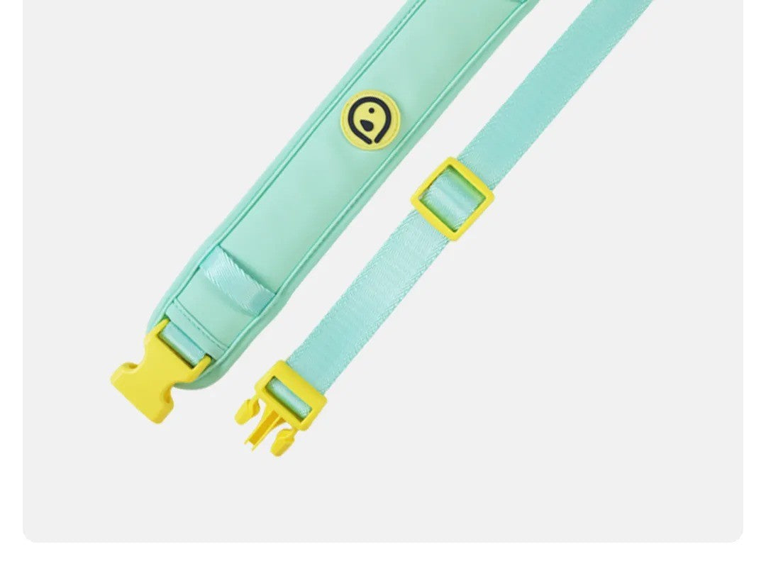 Mint blue waist leash strap and buckle detail